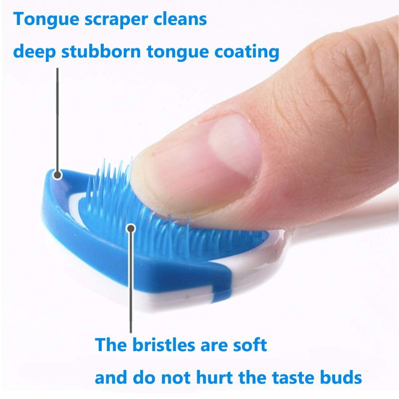Photo 2 of (4 count)Tongue Brush, Tongue Scraper, Tongue Cleaner Helps Fight Bad Breath, Professional Tongue Brush for Freshing Breath, 2 Tongue Scrapers - 2 Pack (Blcak + Blue)