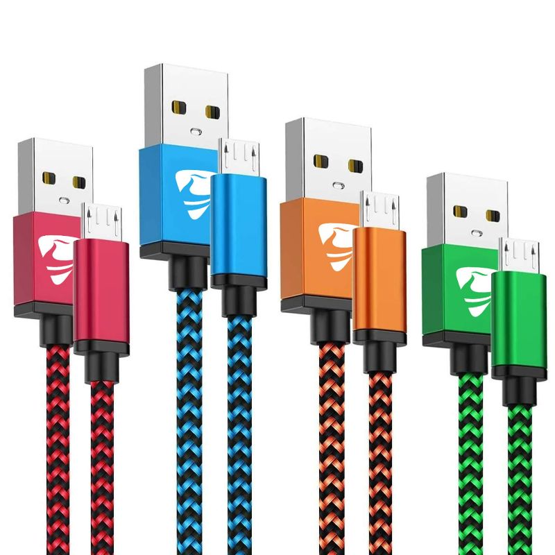 Photo 1 of Aioneus Micro USB Cable Fast Android Cord Charger Cable 4Pack [2FT, 3FT, 5FT, 6FT] Cable Charging Cord for Samsung Galaxy S7 Edge S6 S5 J3 J3V J5 J7 J7V Note 5, LG K40 K22 K20, Tablet, PS4, Kindle