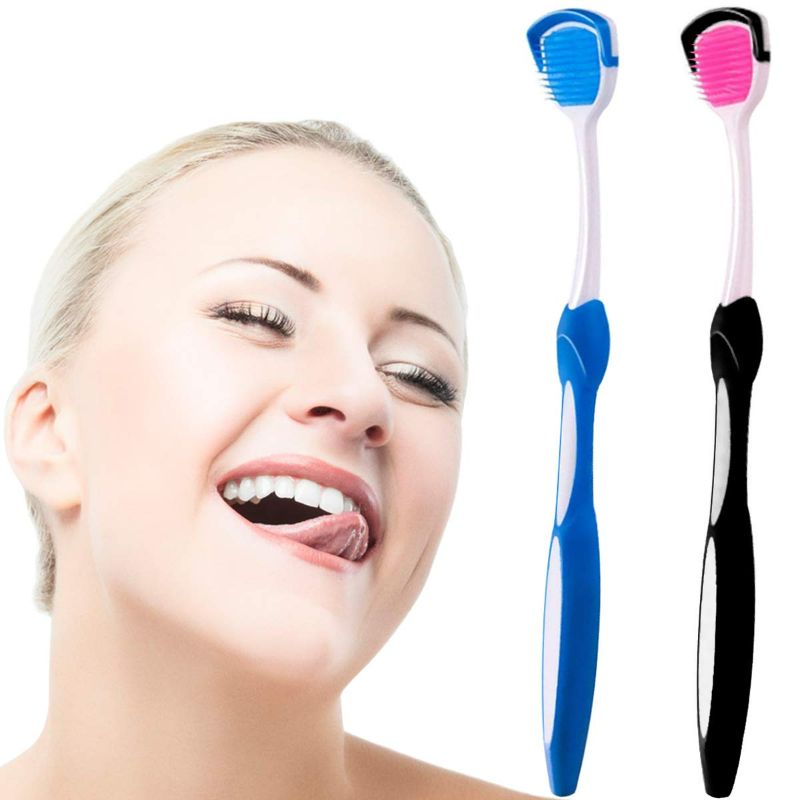 Photo 1 of (4 count)Tongue Brush, Tongue Scraper, Tongue Cleaner Helps Fight Bad Breath, Professional Tongue Brush for Freshing Breath, 2 Tongue Scrapers - 2 Pack (Blcak + Blue)