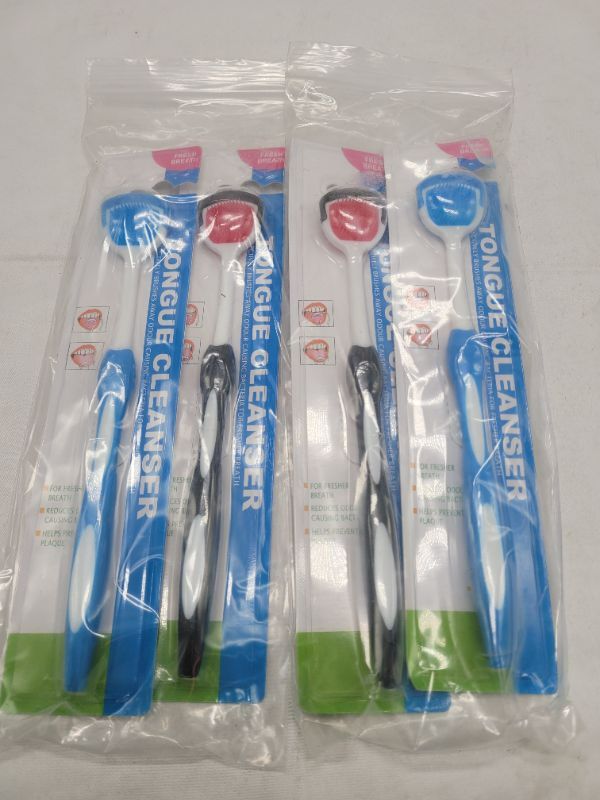 Photo 3 of (4 count)Tongue Brush, Tongue Scraper, Tongue Cleaner Helps Fight Bad Breath, Professional Tongue Brush for Freshing Breath, 2 Tongue Scrapers - 2 Pack (Blcak + Blue)
