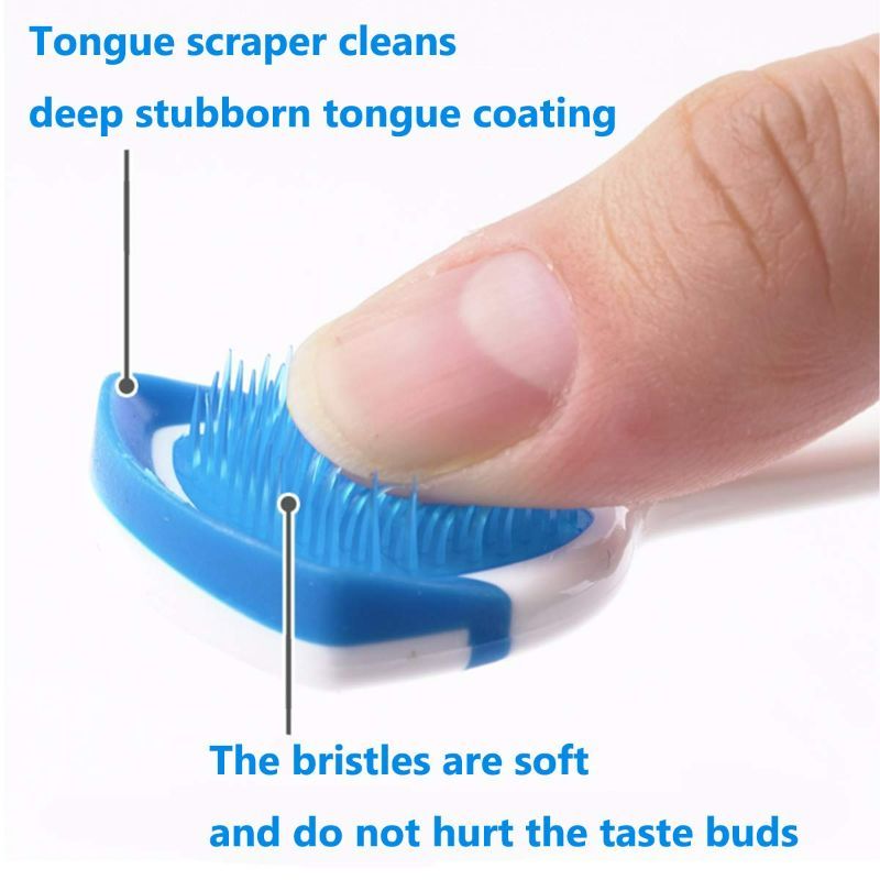 Photo 2 of (4 count)Tongue Brush, Tongue Scraper, Tongue Cleaner Helps Fight Bad Breath, Professional Tongue Brush for Freshing Breath, 2 Tongue Scrapers - 2 Pack (Blcak + Blue)