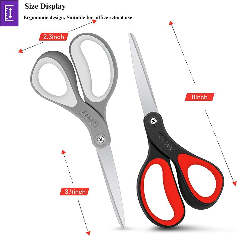 Photo 3 of Scissors, Niutop 8" All Purpose Scissors Heavy Duty Ergonomic Comfort Grip Craft Shears Sharp Scissors for Office Home Household Sewing High/Middle School Students Teacher Art Craft DIY Supplies (3count)