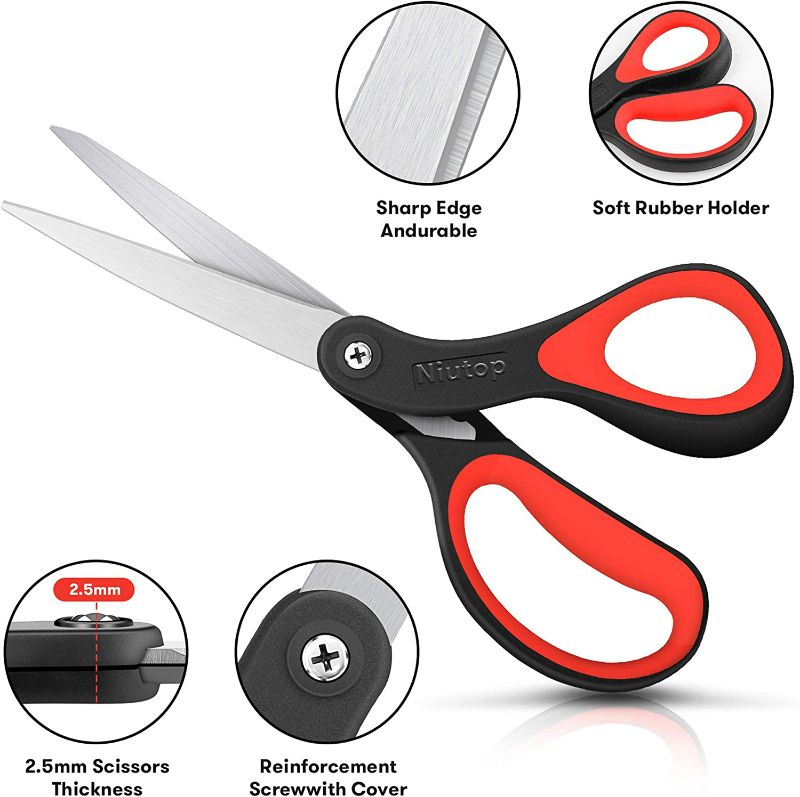 Photo 2 of Scissors, Niutop 8" All Purpose Scissors Heavy Duty Ergonomic Comfort Grip Craft Shears Sharp Scissors for Office Home Household Sewing High/Middle School Students Teacher Art Craft DIY Supplies (3count)