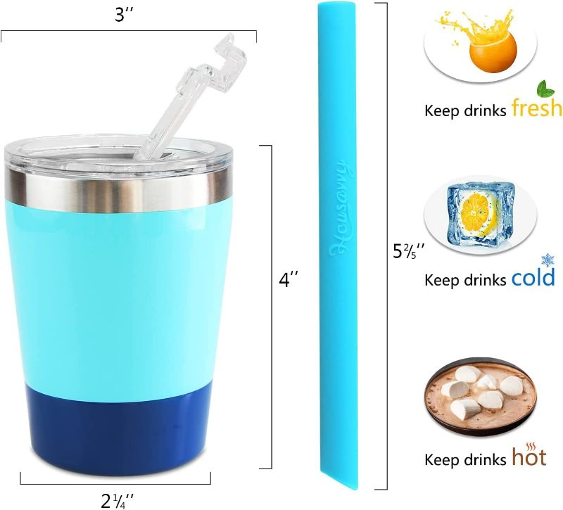 Photo 3 of (light-blue/rose 2PACK) Kids Toddler Cups with Straws,2 Pack 8 oz Kids Smoothie Cups Vacuum Insulated Stainless Steel Kids Tumbler Cups with Leak Proof Lids Silicone Straws,BPA Free Stackable Baby Sippy Drinking Cups