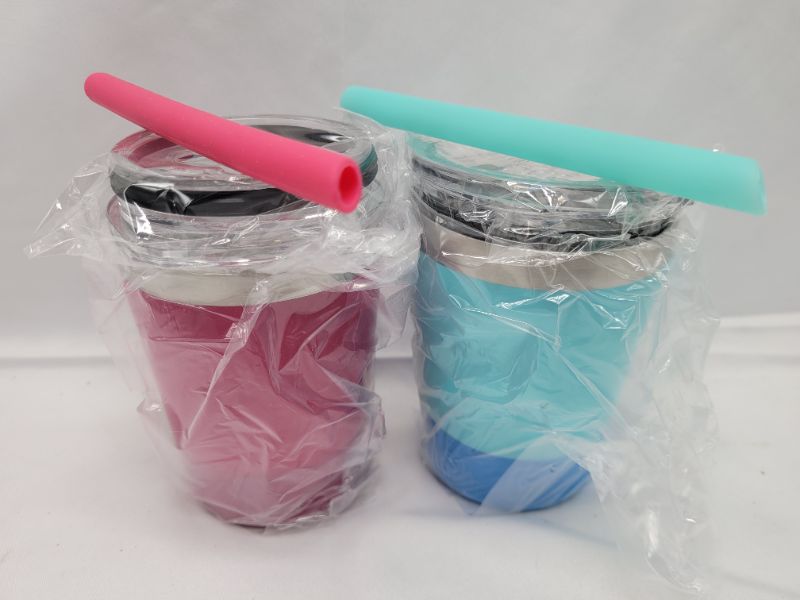Photo 4 of (light-blue/rose 2PACK) Kids Toddler Cups with Straws,2 Pack 8 oz Kids Smoothie Cups Vacuum Insulated Stainless Steel Kids Tumbler Cups with Leak Proof Lids Silicone Straws,BPA Free Stackable Baby Sippy Drinking Cups
