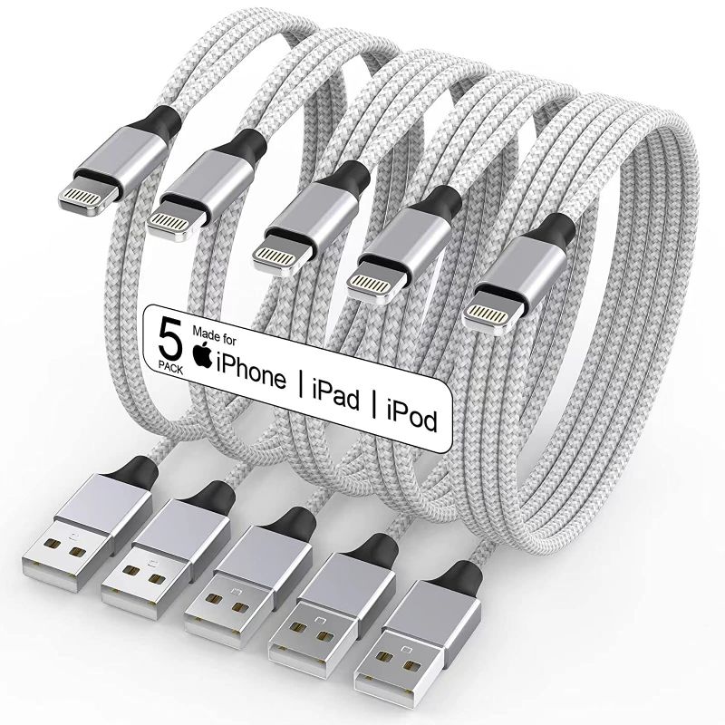 Photo 1 of [Apple MFi Certified] iPhone Charger, 5Pack(3/3/6/6/10 FT) Lightning Cable Apple Charging Cable Fast Charging High Speed Compatible iPhone 14/13/12/11 Pro Max/XS MAX/XR/XS/X/8/7/Plus iPad(Silver&Grey)