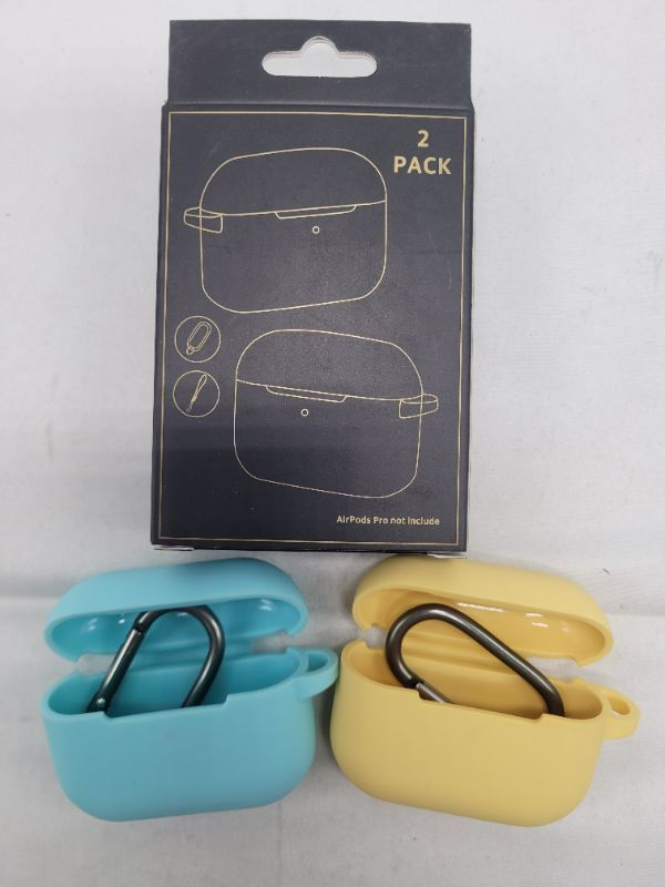 Photo 1 of CEEPUY Case for Airpods Pro, 2 Pack Protective Soft Silicone Earbuds Cover Headphones Accessories Compatible for Apple Airpod Pro 2019[Front LED Visible],Baby Blue/Yellow