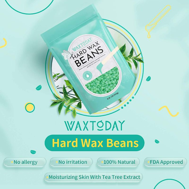 Photo 2 of (2pack) Hard Wax Beads - WAXTODAY Hair Removal Hard Wax Beans for Sensitive Skin with Tea Tree Formula(15.8 oz ) - Brazilian Waxing for Full Body, Face, Legs, Eyebrows. Perfect Refill for Any Wax Warmer