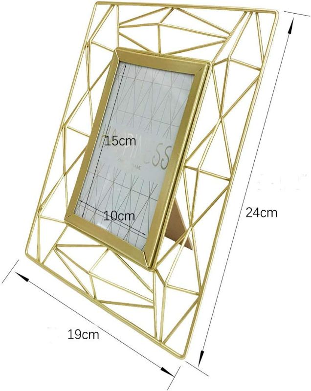 Photo 3 of YIFONTIN Picture Frame 4x6 Stand Photo Display Frame Iron Metal for Desk or Dresser, Gold.