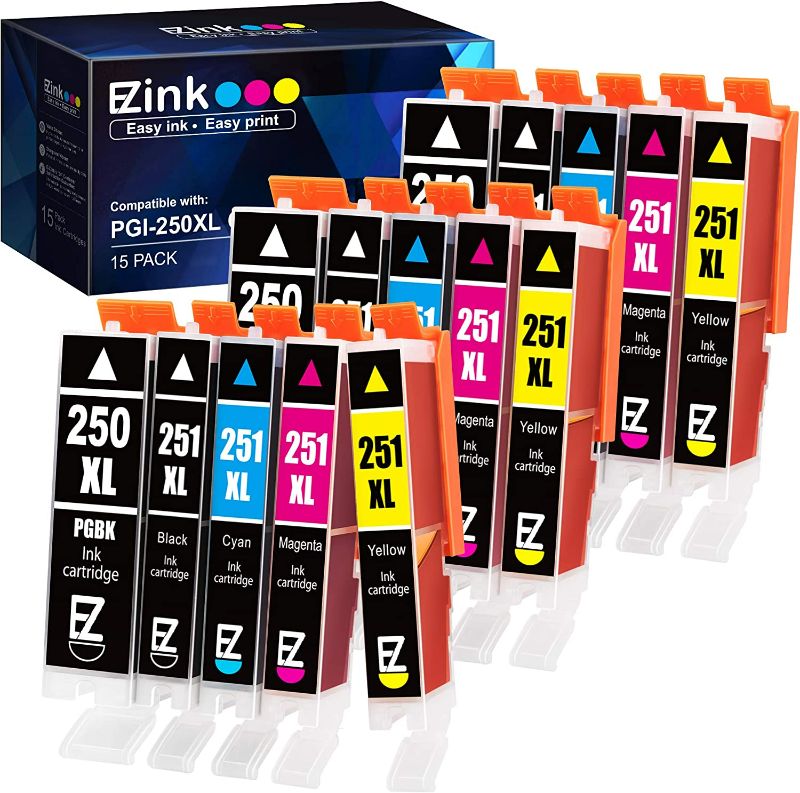 Photo 1 of E-Z Ink (TM) Compatible Ink Cartridge Replacement for Canon PGI-250XL CLI-251XL PGI 250 XL CLI 251 XL to use with PIXMA MX922 IP7220 MG5520 MG5420 IX6820 IP8720 MG7520 MG7120 MG6320 Printer (15 Pack)