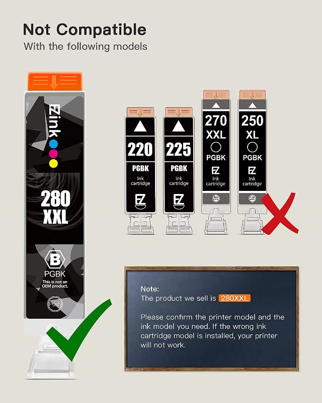 Photo 2 of E-Z Ink (TM Compatible Ink Cartridge Replacement for Canon PGI-280XXL CLI-281XXL 280 XXL 281 XXL Compatible with PIXMA TR7520 TR8520 TS6120 TS6220 TS8120 TS8220 TS9120 TS9520 TS6320 TS9521C (5 Pack)