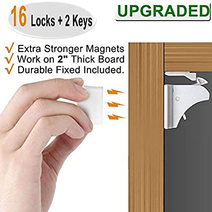 Photo 2 of 16 Pack Child Safety Magnetic Cabinet Locks - Vmaisi Children Proof Cupboard Baby Locks Latches - Adhesive for Cabinets & Drawers and Screws Fixed for Durable Protection Standard 16.0