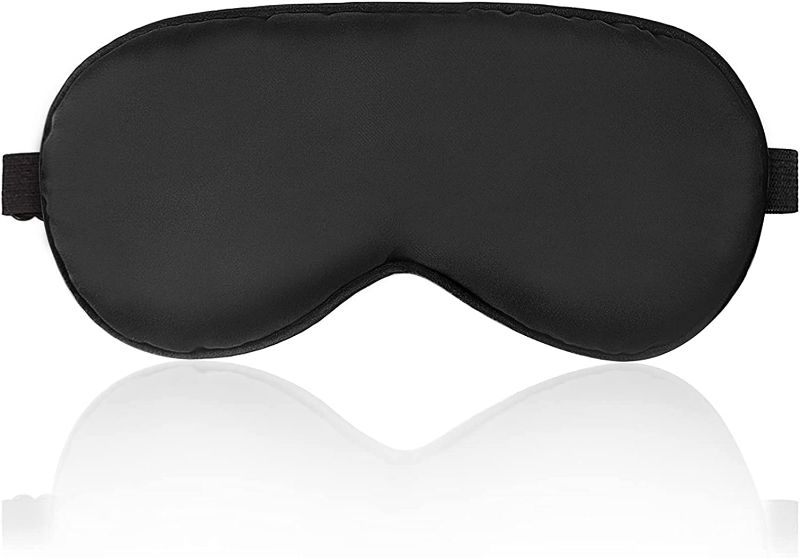 Photo 1 of (2pack) Sleep Mask Night Cover Eye Sleeping Silk Satin Masks for Women Men, Blindfold for Airplane Travel Adjustable Strap (Black)