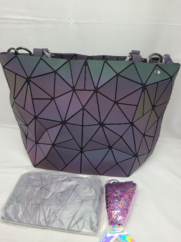 Photo 1 of Geometric Luminous Purses and Handbags Shard Lattice Eco-Friendly Artificial Leather Rainbow Holographic Purse with wallet keychain and dust bag