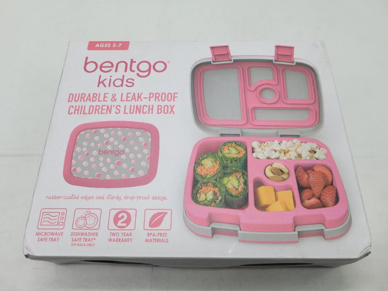 Photo 2 of Bentgo Kids Prints (Pink Dots) - Leak-Proof, 5-Compartment Bento-Style Kids Lunch Box - Ideal Portion Sizes for Ages 3 to 7 - BPA-Free and Food-Safe Materials