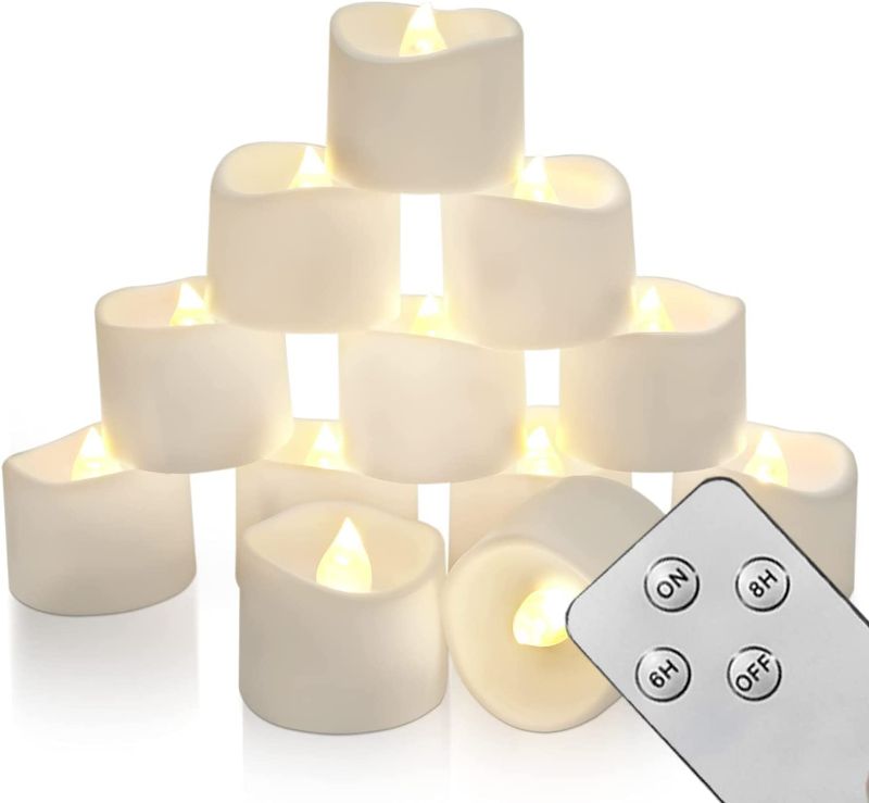 Photo 1 of Homemory Flameless Candles with Remote and Timer, Battery Operated Candles Tea Lights Candles, Flickering Flameless Candles for Home Decor Room Decor, 12Pcs, Dia 1-2/5'', H 1-1/4'', Warm White Light