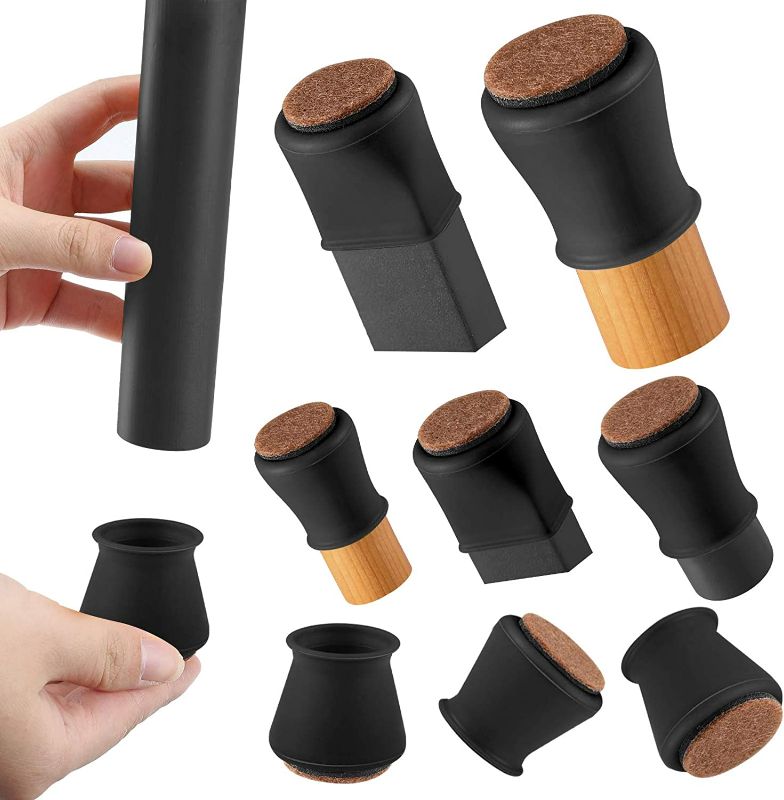 Photo 1 of 24 pcs Black Silicone Chair Leg Floor Protectors with Felt, Chair Leg Caps, Silicon Furniture Leg Feet Protection Cover Protect Hardwood Floor (large)