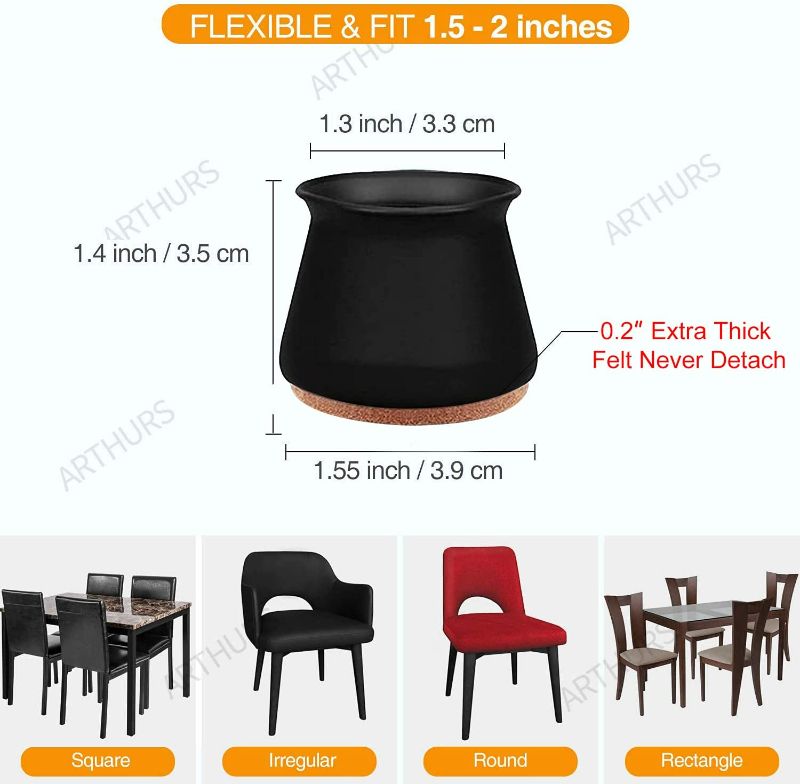Photo 2 of 24 pcs Black Silicone Chair Leg Floor Protectors with Felt, Chair Leg Caps, Silicon Furniture Leg Feet Protection Cover Protect Hardwood Floor (large)
