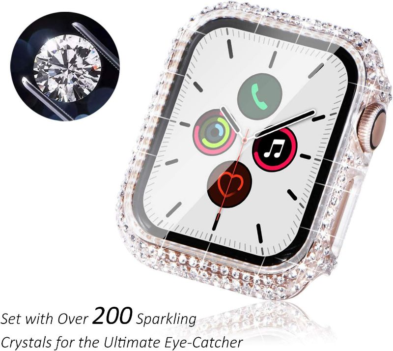 Photo 2 of (2 count) Surace Compatible with Apple Watch Case 42mm for Apple Watch Series 6/5/4/3/2/1, Bling Cases with Over 200 Crystal Diamond Protective Cover Bumper for 38mm 40mm 42mm 44mm, (42mm, Clear)
