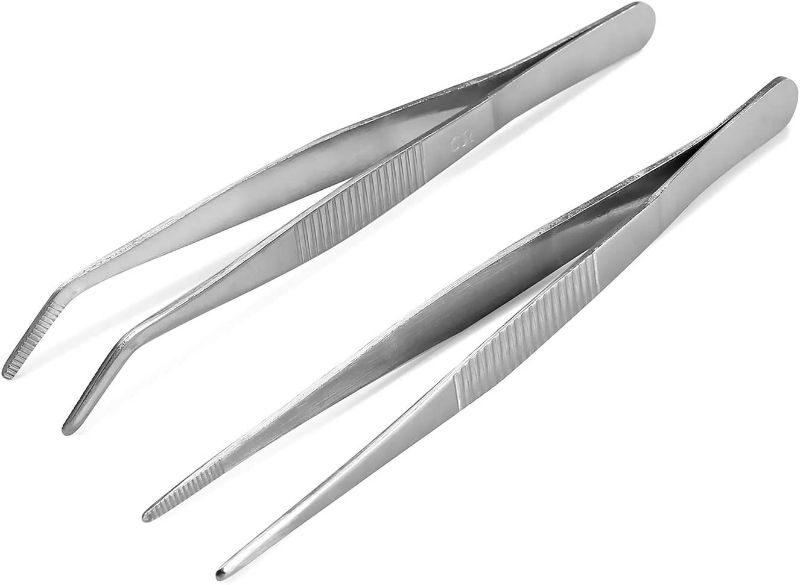 Photo 1 of 7.1 inches Stainless Steel Tweezers All-purpose Forceps Professional Tweezers Tongs and Comfortable Ridged Handle Feeding Straight Tweezer