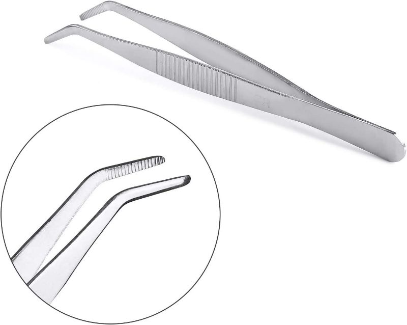 Photo 4 of 7.1 inches Stainless Steel Tweezers All-purpose Forceps Professional Tweezers Tongs and Comfortable Ridged Handle Feeding Straight Tweezer