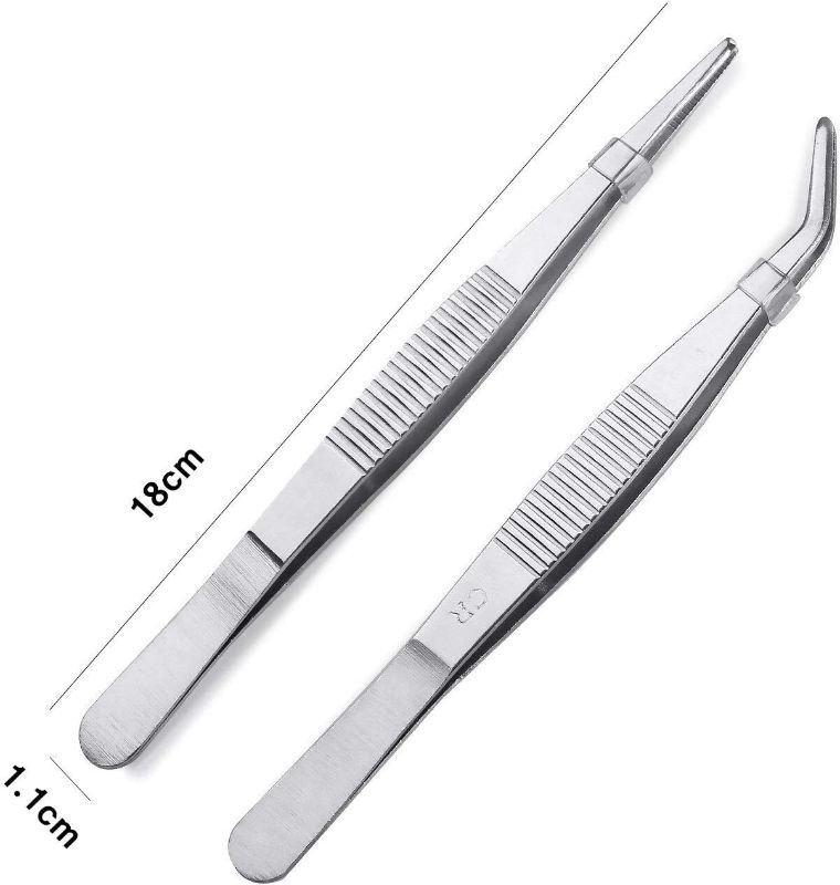 Photo 2 of 7.1 inches Stainless Steel Tweezers All-purpose Forceps Professional Tweezers Tongs and Comfortable Ridged Handle Feeding Straight Tweezer