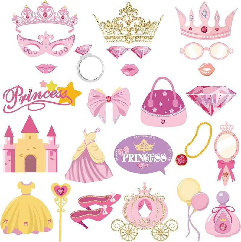 Photo 1 of (2 pack) Kristin Paradise 25Pcs Princess Photo Booth Props with Stick, Cinderella Theme Selfie Props, Little Royal Queen Birthday Party Supplies, Fairytale Photography Backdrop Decorations