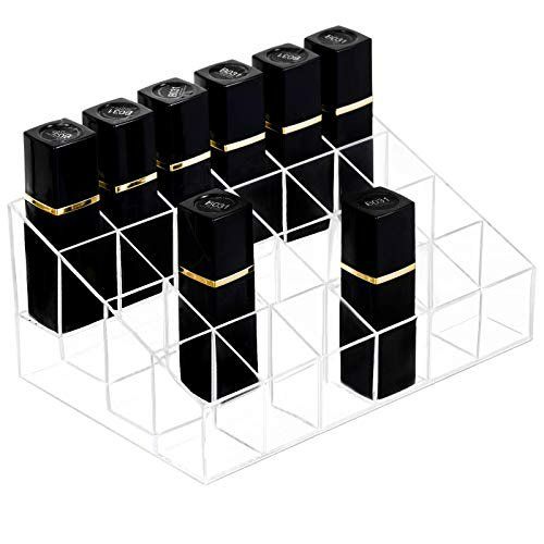 Photo 3 of HBlife Lipstick Holder, 24 Spaces Clear Acrylic Lipstick Organizer Display Stand Cosmetic Makeup Organizer for Lipstick, Brushes, Bottles, and More