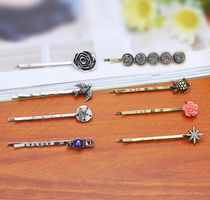 Photo 3 of (1 box- random) 10 Pcs Vintage Alloy Mixed Hair Bobby Pins for girls Hair Clips Barrettes for women NO REPEAT RANDOM PACKING