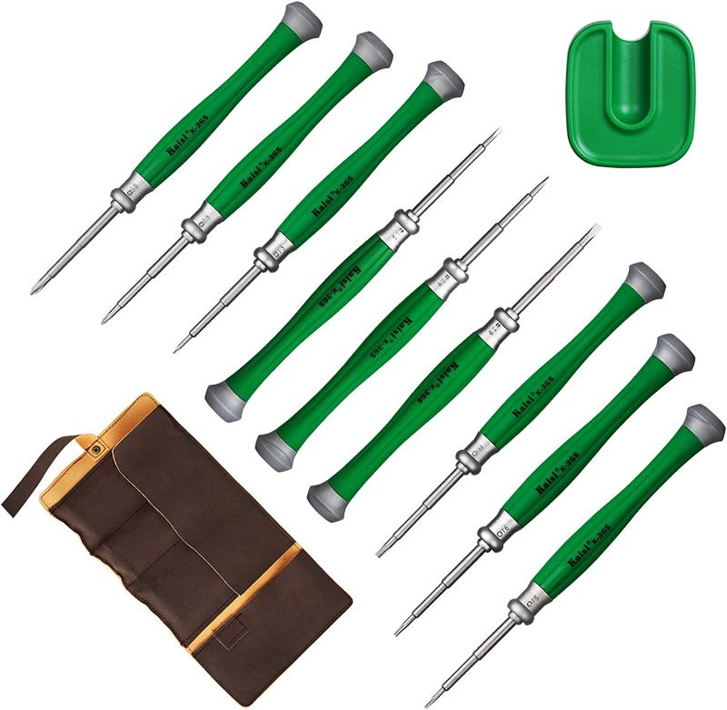 Photo 1 of Kaisi Precision Screwdriver Set Magnetic Phillips, Flat and Torx, 10-Piece Professional Repair Kit with Leather Bag for Electronics, Computer, Laptop, Phone, Watch, Jewelry, Eyeglasses, Gamepad, Toys