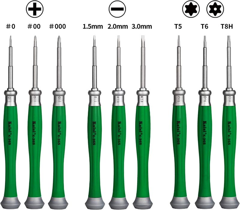 Photo 2 of Kaisi Precision Screwdriver Set Magnetic Phillips, Flat and Torx, 10-Piece Professional Repair Kit with Leather Bag for Electronics, Computer, Laptop, Phone, Watch, Jewelry, Eyeglasses, Gamepad, Toys