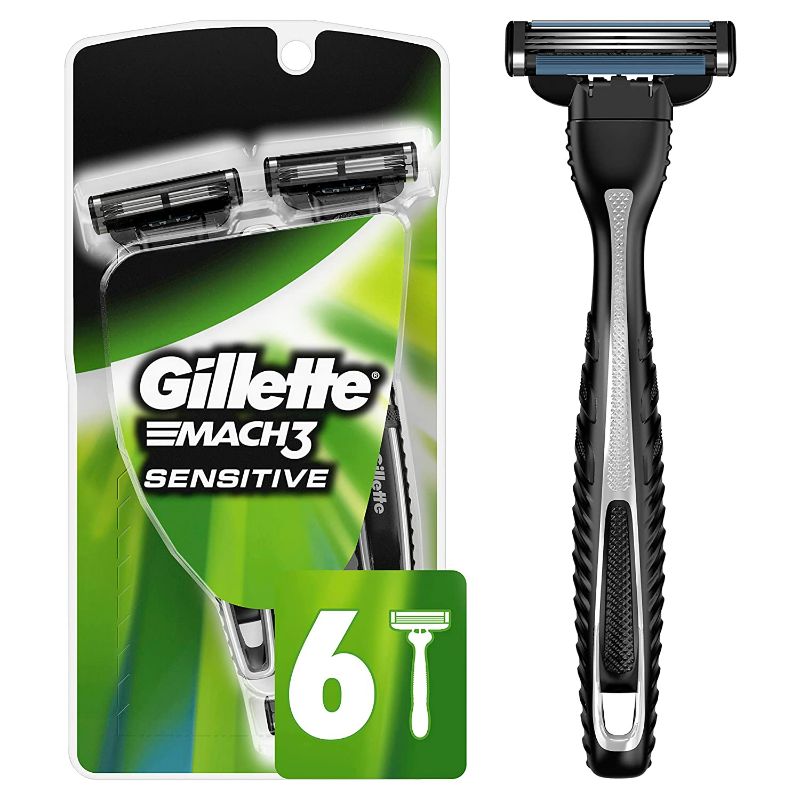 Photo 1 of Gillette Mach3 Disposable Razors for Men, 6 Count, Designed for Sensitive Skin