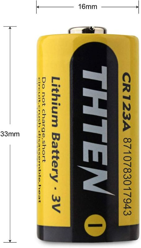 Photo 2 of THTEN CR123A 3V Lithium Battery,1600mAh Non-Rechargeable with PTC Protection Photo Lithium Batteries,10 Years of Shelf Life for Polaroid,Microphones,Flashlight,12 Pack