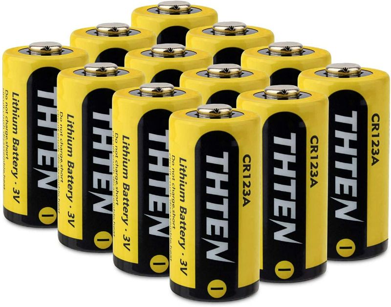 Photo 1 of THTEN CR123A 3V Lithium Battery,1600mAh Non-Rechargeable with PTC Protection Photo Lithium Batteries,10 Years of Shelf Life for Polaroid,Microphones,Flashlight,12 Pack