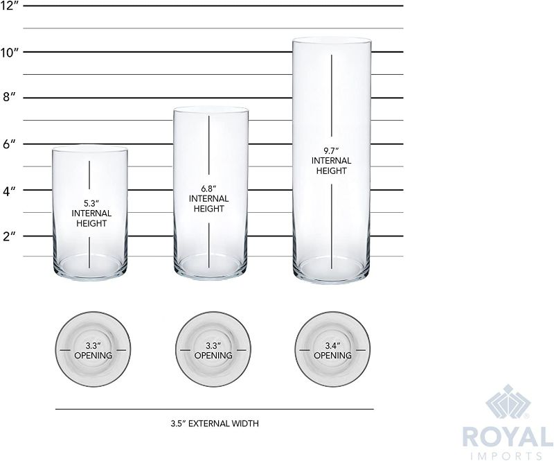 Photo 3 of Royal Imports Glass Cylinder Flower Centerpiece Vases Set of 3 - Hurricane Candle Holder for Pillar, Floating, Tealights - Use for Floral, Wedding Table, Home Decor, Party, Holiday