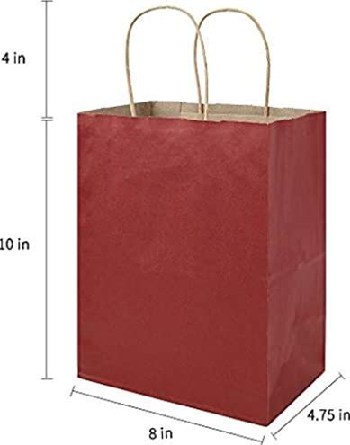 Photo 2 of 50 Pack 8x4.75x10 inch Plain Medium Paper Bags with Handles Bulk, Bagmad Red Kraft Bags, Craft Gift Bags, Grocery Shopping Retail Bags, Birthday Party Favors Wedding Bags Sacks (Red 50Pcs)