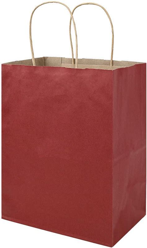 Photo 1 of 50 Pack 8x4.75x10 inch Plain Medium Paper Bags with Handles Bulk, Bagmad Red Kraft Bags, Craft Gift Bags, Grocery Shopping Retail Bags, Birthday Party Favors Wedding Bags Sacks (Red 50Pcs)