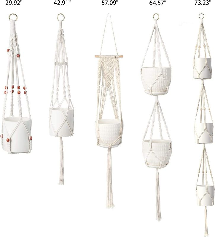 Photo 2 of MoonLa 5-Pack Macrame Plant Hangers with 5 Hooks, Indoor Outdoor Hanging Planters Set Hanging Plant Holder Stand Flower Pots Boho Home Decor(Cotton Rope, 4 Legs, 5 Sizes)