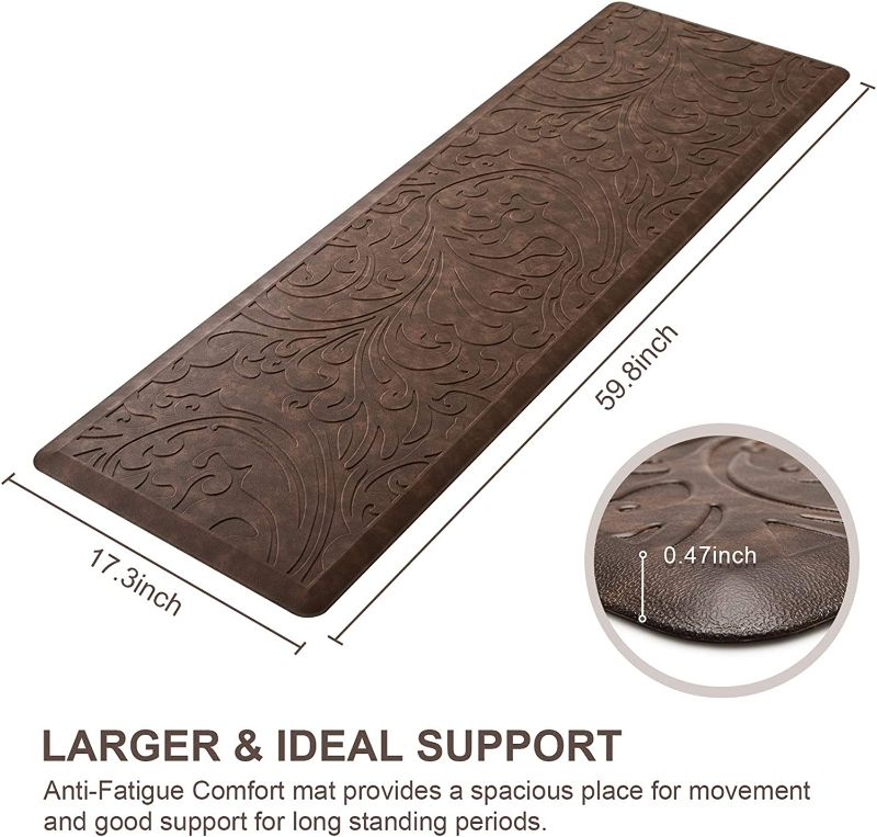 Photo 2 of KMAT Kitchen Mat Cushioned Anti-Fatigue Floor Mat Waterproof Non-Slip Standing Mat Ergonomic Comfort Floor Mat Rug for Home,Office,Sink,Laundry,Desk 17.3" (W) x 60"(L),Brown