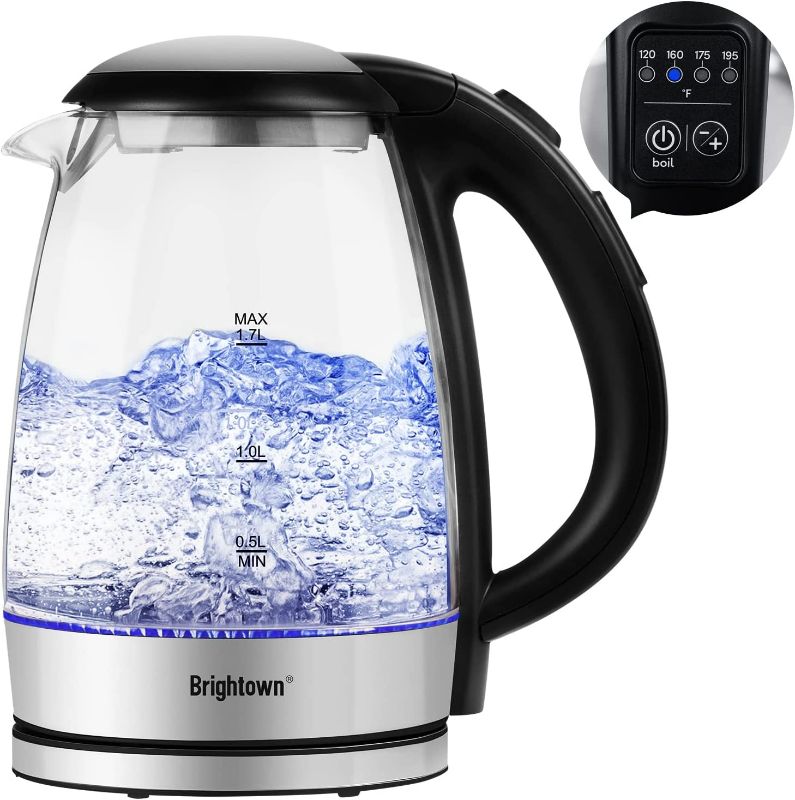 Photo 1 of Electric Kettle Temperature Control Glass Hot Water Boiler with 4 Colors LED Indicator Tea Heater Fast Heating with Keep Warm Function Auto Shut Off and Boil Dry Protection (1.7L)
