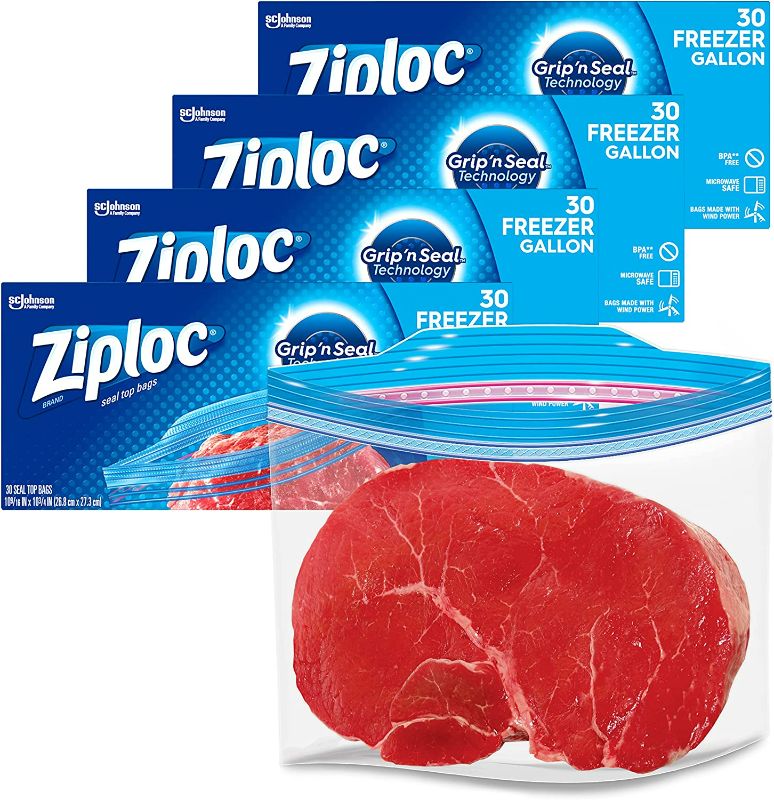 Photo 1 of Ziploc Gallon Food Storage Freezer Bags, Grip 'n Seal Technology for Easier Grip, Open, and Close, 30 Count, Pack of 4 (120 Total Bags)