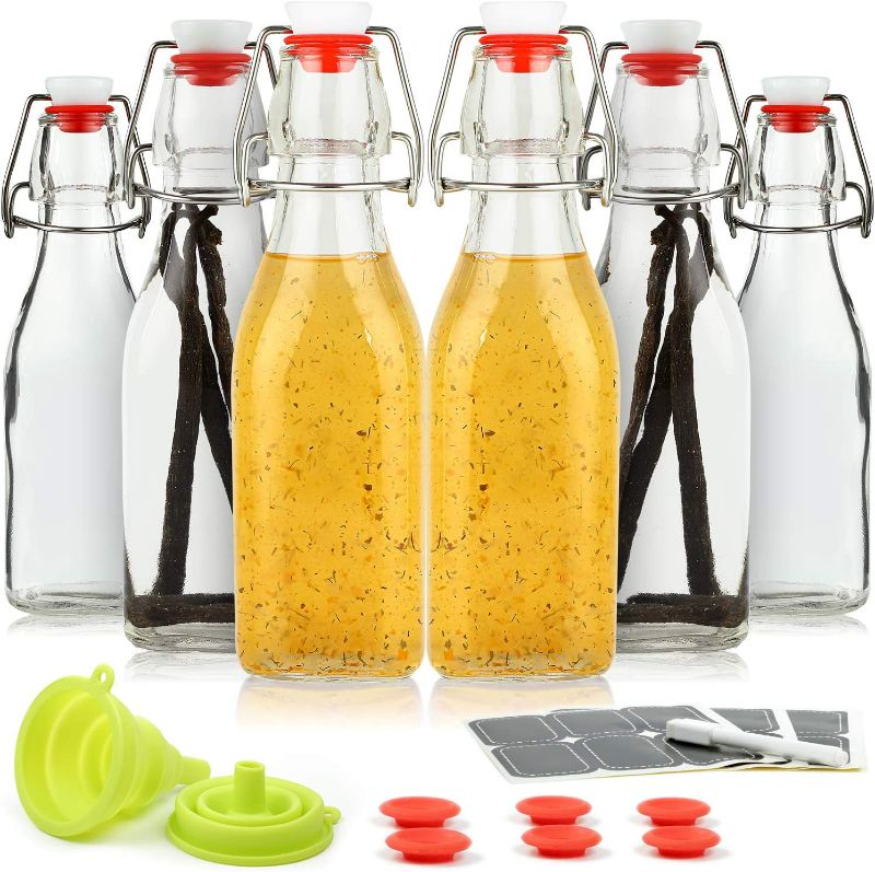 Photo 1 of WILLDAN Set of 6 - 8.5oz Swing Top Glass Bottles - Flip Top Brewing Bottles For Kombucha, Kefir, Vanilla Extract, Beer - Airtight Caps and Leak Proof Lids, Bonus Gaskets and Funnel