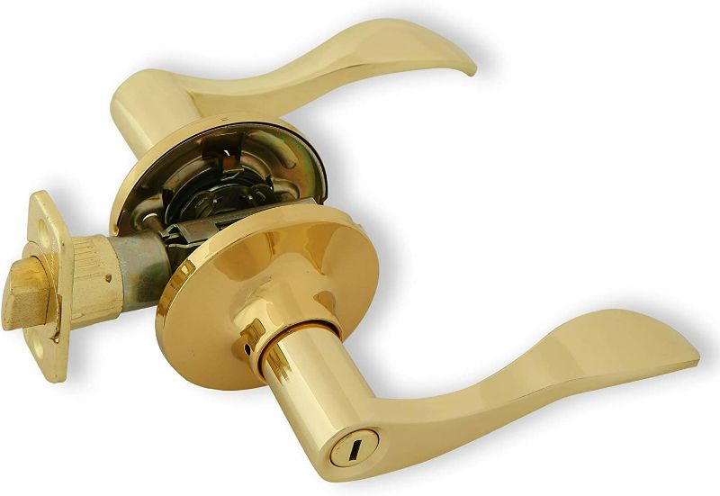 Photo 3 of Honeywell Safes & Door Locks 8106002 Wave Privacy Door Lever, Polished Brass