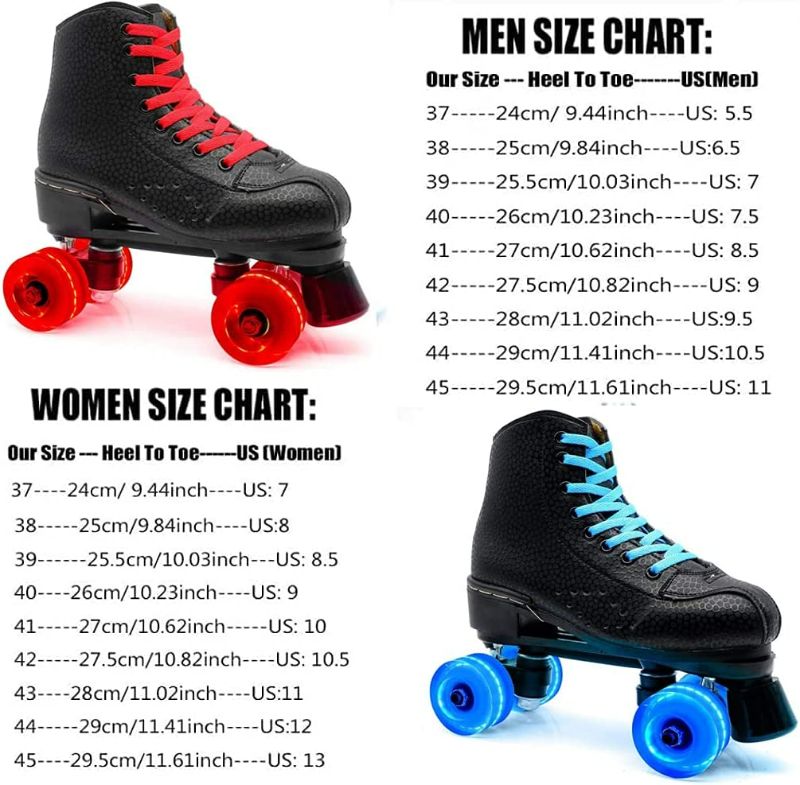 Photo 2 of Roller Skates PU Leather High-top Roller Skates Four-Wheel Roller Skates Double Row Shiny Roller Skates Adult Roller Skates Outdoor Roller Skates Roller Skate Roller Skate Women Men for Unisex (black red non-flashing wheel, 38)
