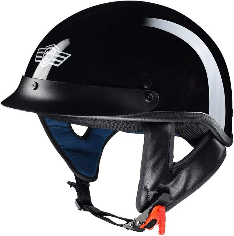 Photo 1 of (size M) AHR RUN-C Motorcycle Half Face Helmet DOT Approved Bike Cruiser Chopper Gloss Black