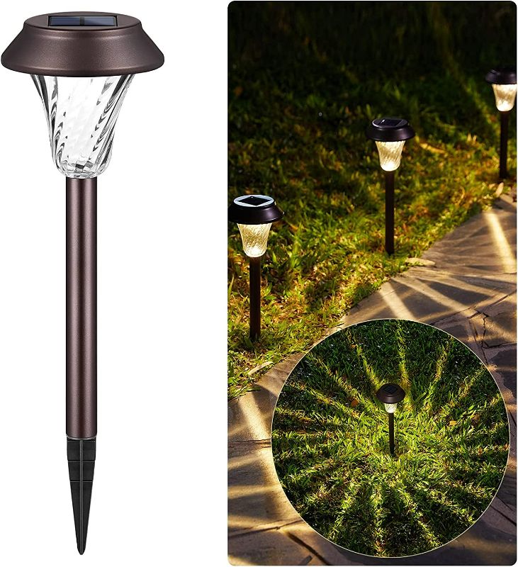 Photo 1 of 8 Pack Solar Pathway Lights Outdoor - Super Bright 3000K Solar Garden Lights with Sunshine Mark Shadowing, Waterproof Stainless Steel LED Landscape Lights for Lawn Yard Walkway Decor, Brown