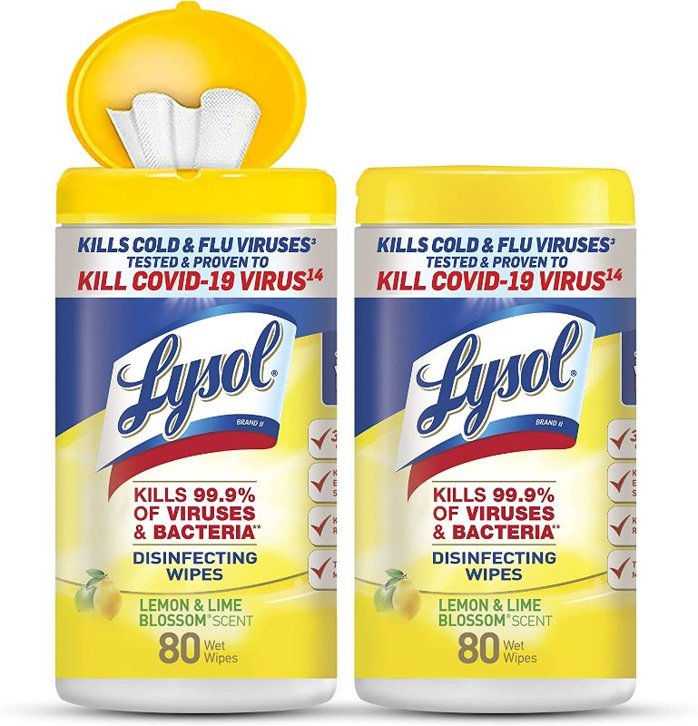 Photo 1 of Lysol Disinfectant Wipes, Multi-Surface Antibacterial Cleaning Wipes, For Disinfecting and Cleaning, Lemon and Lime Blossom, 80 Count (Pack of 2)