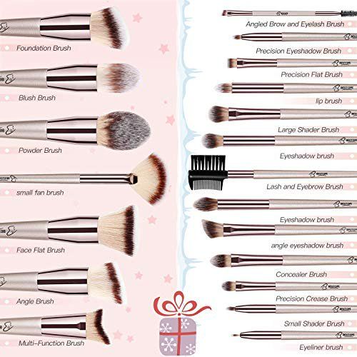Photo 2 of BESTOPE Makeup Brushes 20 PCs Makeup Brush Set Premium Synthetic Contour Concealers Foundation Powder Eye Shadows Makeup Brushes with Champagne Gold Conical Handle with box (gold)