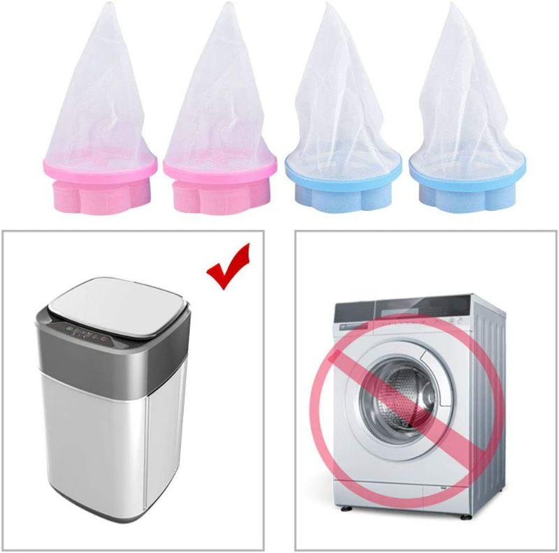 Photo 3 of 4PCS Washing Machine Hair Filter Cleaning Mesh Bag, Floating Pet Hair Catcher Lint Mesh Remover, Reusable Floating Laundry Lint Mesh Bag (Blue, Pink)