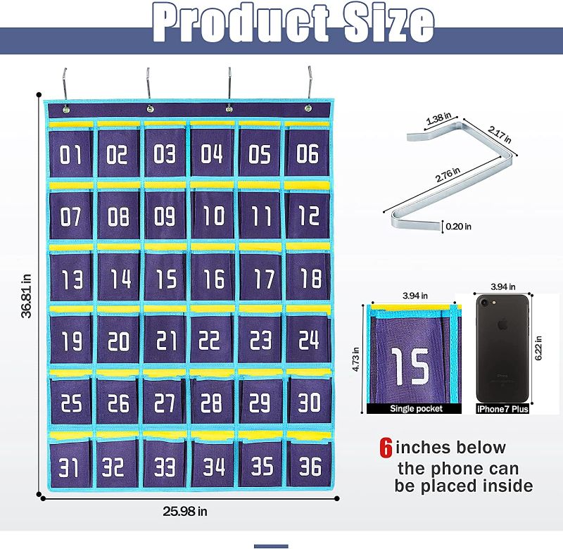 Photo 2 of Loghot Numbered Classroom Sundries Closet Pocket Chart for Cell Phones Holder Wall Door Hanging Organizer (36 Pockets Blue)